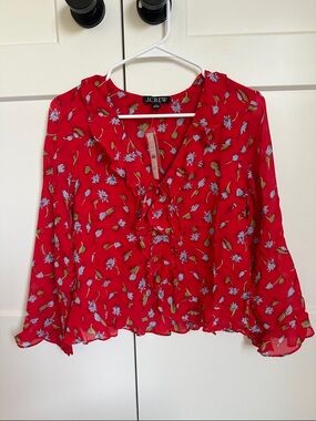 J. Crew Red Tie-Neck Floral Blouse (size 6)
